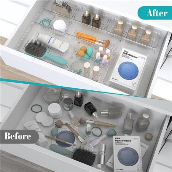 Clear Plastic Drawer Organizer Bins Set for Makeup Kitchen Office Storage - Picture 4 of 7